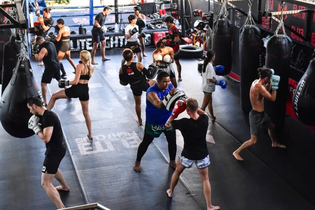 A Muay Thai class at Elite Fight Club